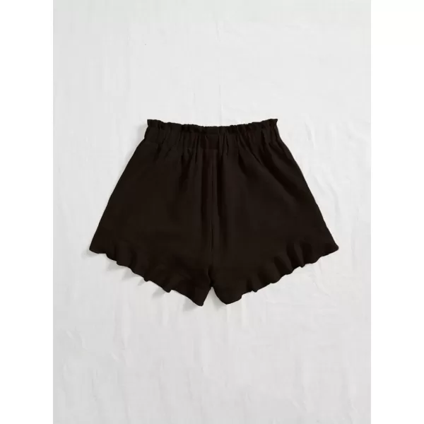 Floerns Women's Boho Paperbag Waist Ruffle Hem Elastic High Waist Cropped Shorts
