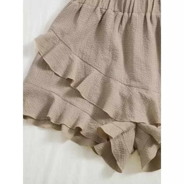 Floerns Women's Boho Paperbag Waist Ruffle Hem Elastic High Waist Cropped Shorts