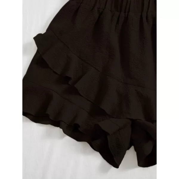 Floerns Women's Boho Paperbag Waist Ruffle Hem Elastic High Waist Cropped Shorts