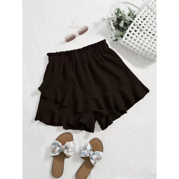 Floerns Women's Boho Paperbag Waist Ruffle Hem Elastic High Waist Cropped Shorts
