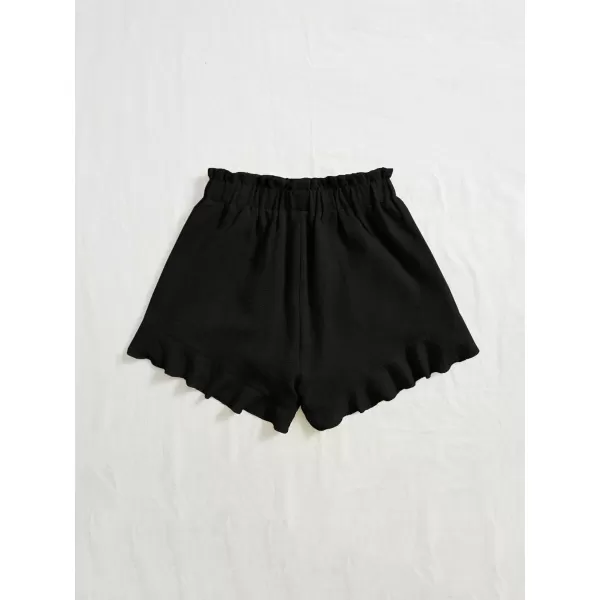 Floerns Women's Boho Paperbag Waist Ruffle Hem Elastic High Waist Cropped Shorts