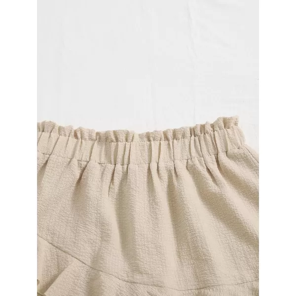 Floerns Women's Boho Paperbag Waist Ruffle Hem Elastic High Waist Cropped Shorts