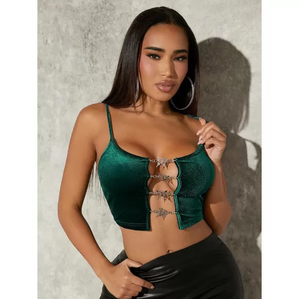 Floerns Women's Butterfly Metallic Link Spaghetti Strap Sleeveless Crop Cami Top