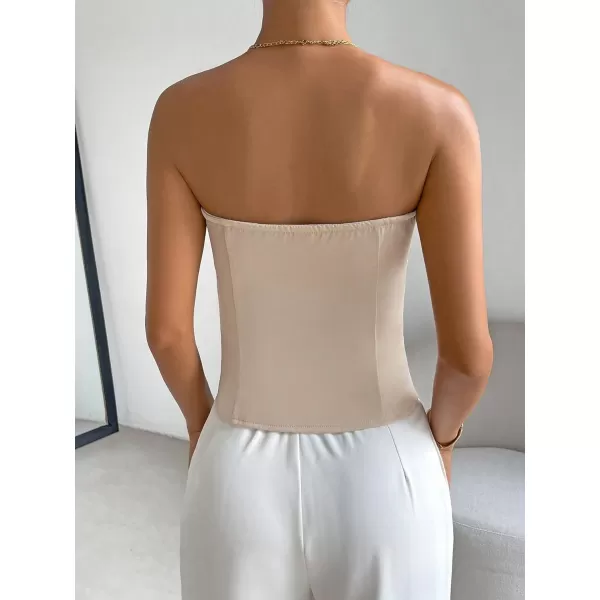 Floerns Women's Button Front Strapless Bandeau Asymmetrical Hem Tube Top