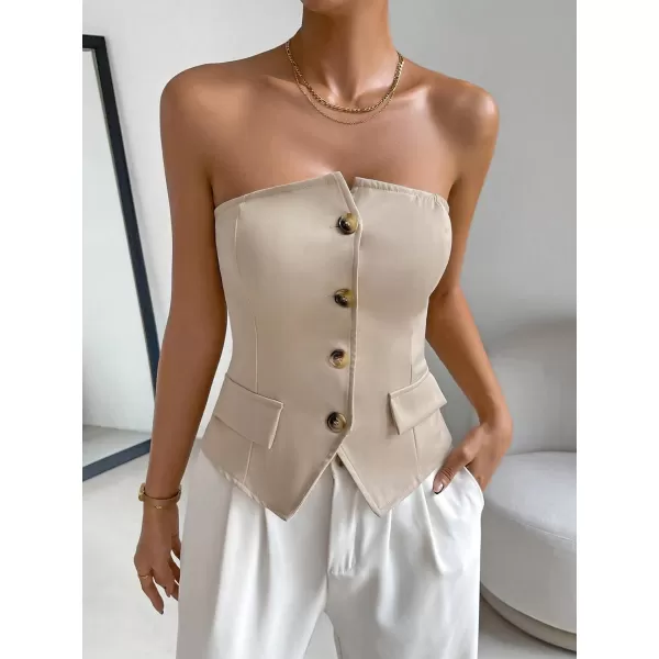 Floerns Women's Button Front Strapless Bandeau Asymmetrical Hem Tube Top