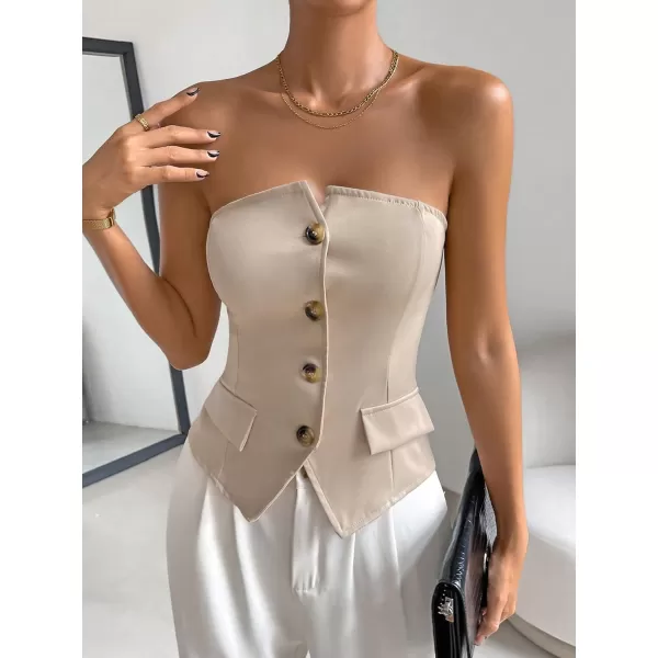 Floerns Women's Button Front Strapless Bandeau Asymmetrical Hem Tube Top
