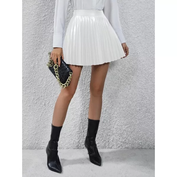 Floerns Women's Casual High Waisted Pu Leather Zip Up Pleated Hem Mini Skirt