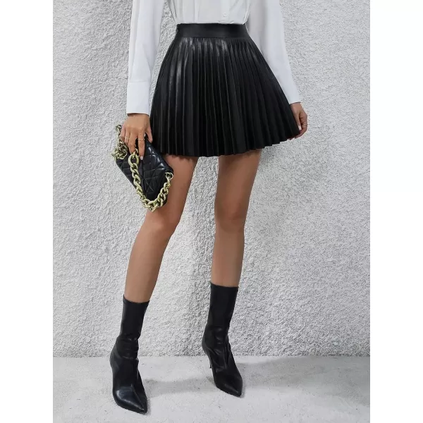 Floerns Women's Casual High Waisted Pu Leather Zip Up Pleated Hem Mini Skirt