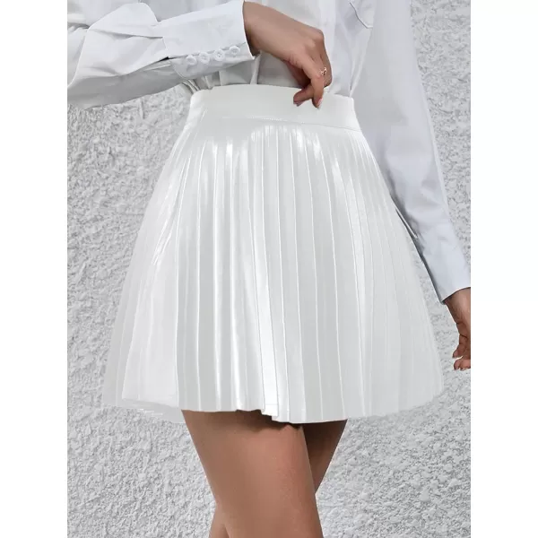 Floerns Women's Casual High Waisted Pu Leather Zip Up Pleated Hem Mini Skirt