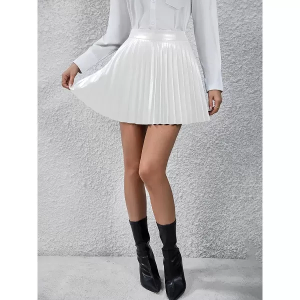 Floerns Women's Casual High Waisted Pu Leather Zip Up Pleated Hem Mini Skirt