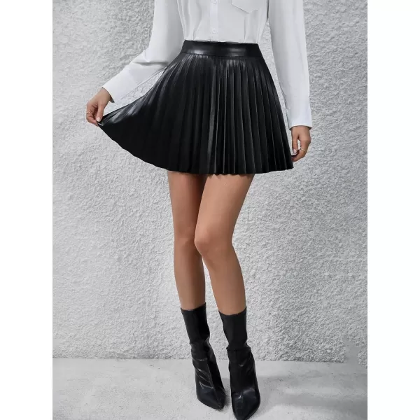 Floerns Women's Casual High Waisted Pu Leather Zip Up Pleated Hem Mini Skirt