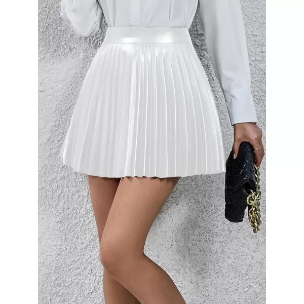 Floerns Women's Casual High Waisted Pu Leather Zip Up Pleated Hem Mini Skirt