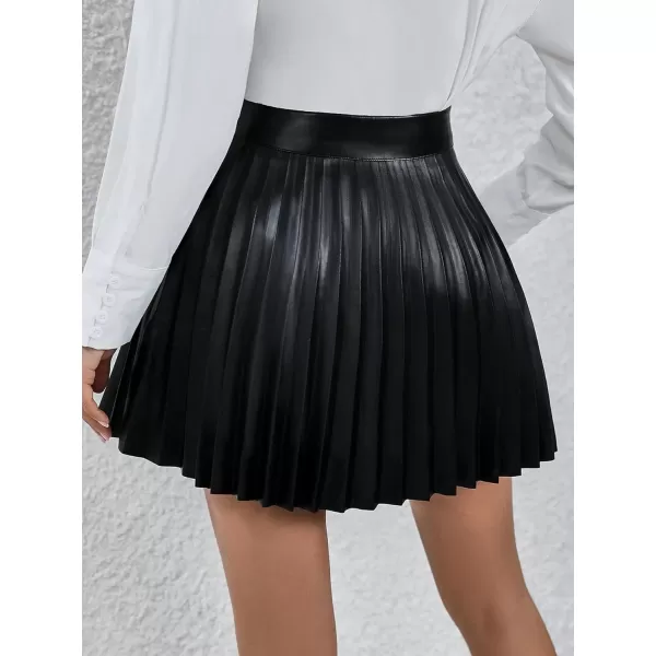 Floerns Women's Casual High Waisted Pu Leather Zip Up Pleated Hem Mini Skirt