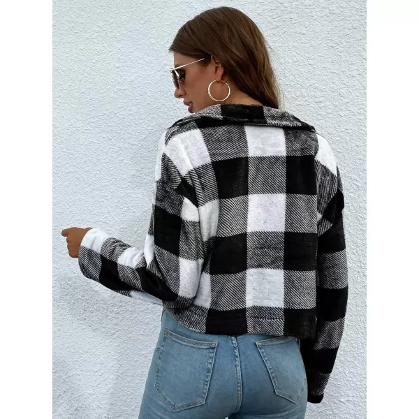 Floerns Women's Casual Plaid Print Button Down Drop Shoulder Long Sleeve Flannel Crop Jacket