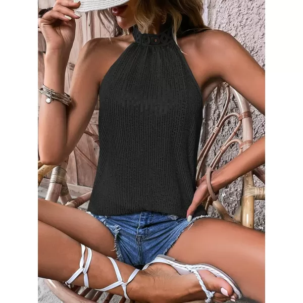 Floerns Women's Casual Shiny Sequin Tie Back Lace Halter Neck Sleeveless Tank Top