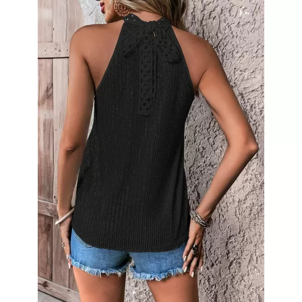 Floerns Women's Casual Shiny Sequin Tie Back Lace Halter Neck Sleeveless Tank Top