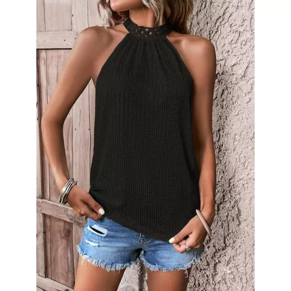 Floerns Women's Casual Shiny Sequin Tie Back Lace Halter Neck Sleeveless Tank Top
