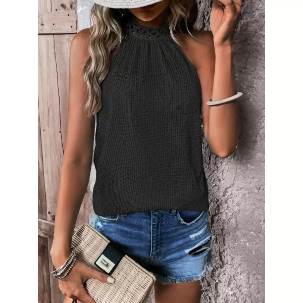 Floerns Women's Casual Shiny Sequin Tie Back Lace Halter Neck Sleeveless Tank Top