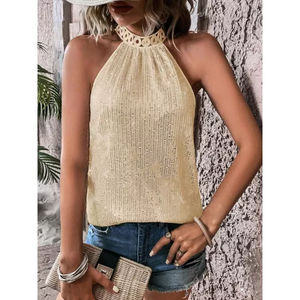 Floerns Women's Casual Shiny Sequin Tie Back Lace Halter Neck Sleeveless Tank Top