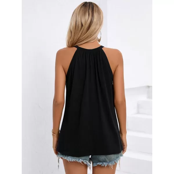 Floerns Women's Casual Sleeveless Contrast Lace Halter Neck Tank Top