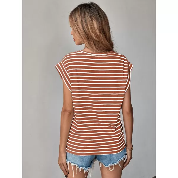 Floerns Women's Casual Stripe Print Batwing Sleeve T Shirts Round Neck Tee