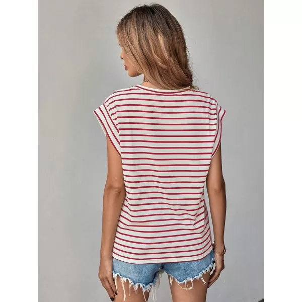 Floerns Women's Casual Stripe Print Batwing Sleeve T Shirts Round Neck Tee