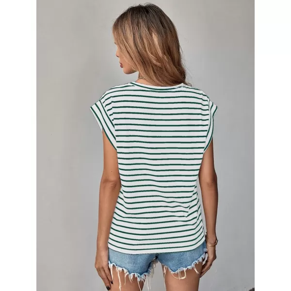 Floerns Women's Casual Stripe Print Batwing Sleeve T Shirts Round Neck Tee