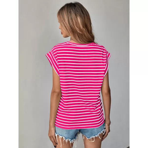 Floerns Women's Casual Stripe Print Batwing Sleeve T Shirts Round Neck Tee