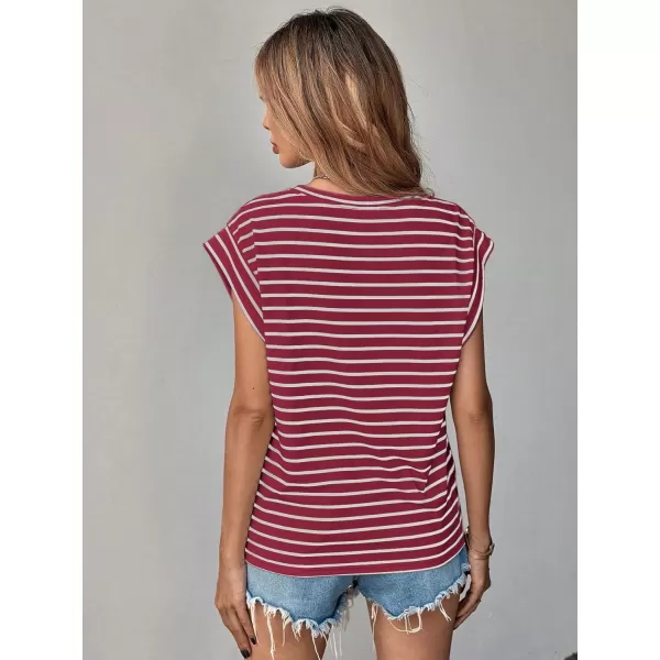 Floerns Women's Casual Stripe Print Batwing Sleeve T Shirts Round Neck Tee