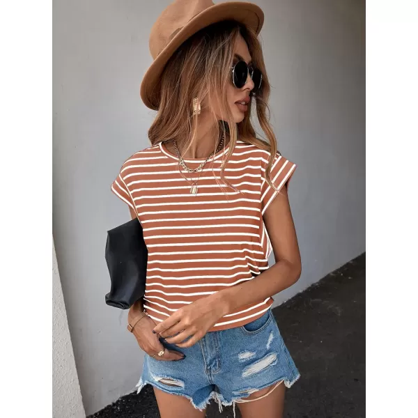 Floerns Women's Casual Stripe Print Batwing Sleeve T Shirts Round Neck Tee