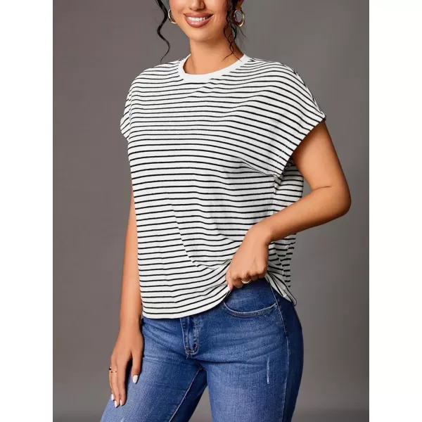 Floerns Women's Casual Stripe Print Batwing Sleeve T Shirts Round Neck Tee