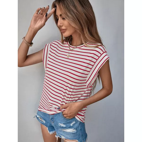 Floerns Women's Casual Stripe Print Batwing Sleeve T Shirts Round Neck Tee