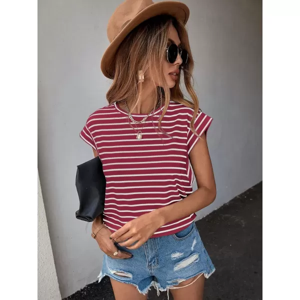 Floerns Women's Casual Stripe Print Batwing Sleeve T Shirts Round Neck Tee