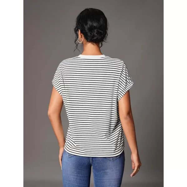 Floerns Women's Casual Stripe Print Batwing Sleeve T Shirts Round Neck Tee