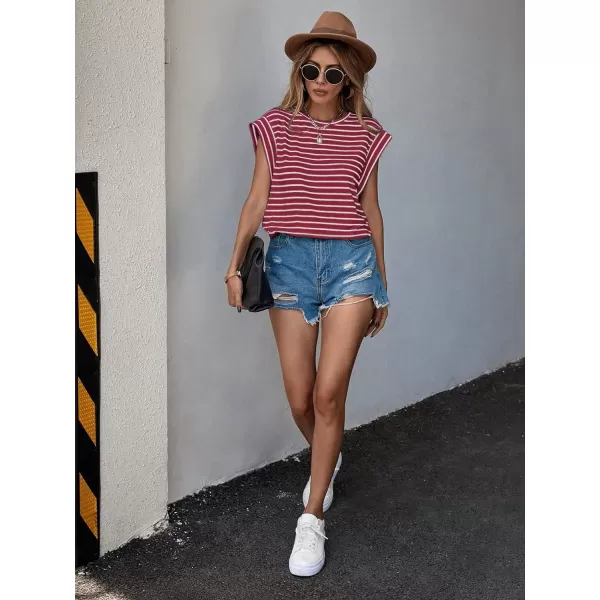 Floerns Women's Casual Stripe Print Batwing Sleeve T Shirts Round Neck Tee