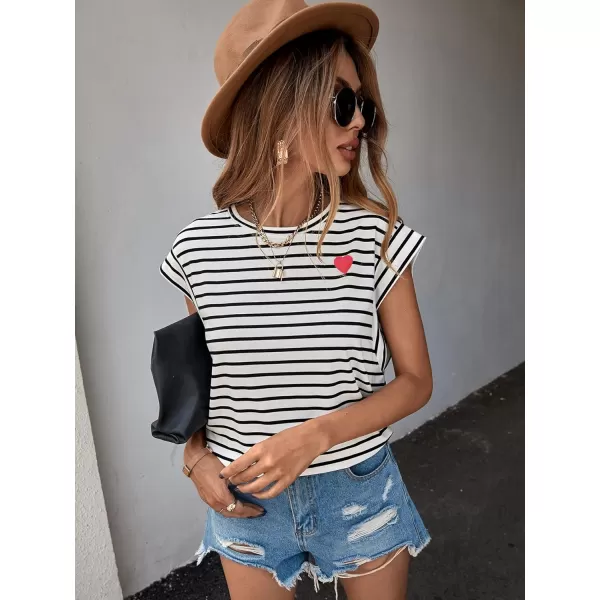 Floerns Women's Casual Stripe Print Batwing Sleeve T Shirts Round Neck Tee