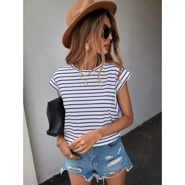 Floerns Women's Casual Stripe Print Batwing Sleeve T Shirts Round Neck Tee