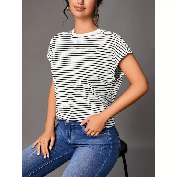Floerns Women's Casual Stripe Print Batwing Sleeve T Shirts Round Neck Tee