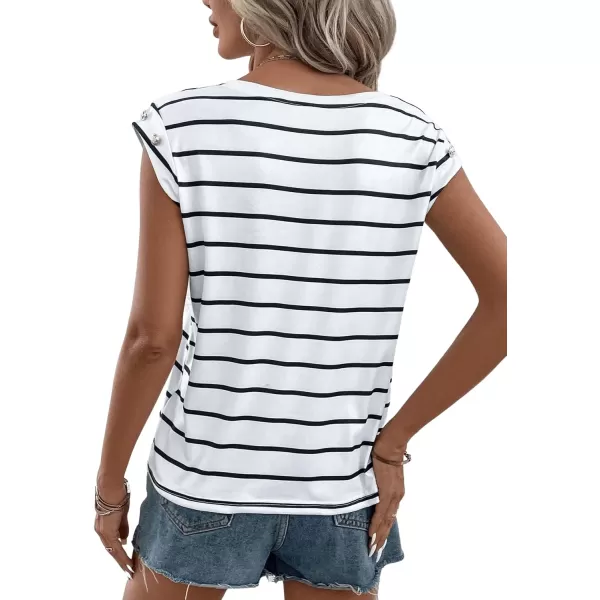 Floerns Women's Casual Stripe Print Batwing Sleeve T Shirts Round Neck Tee