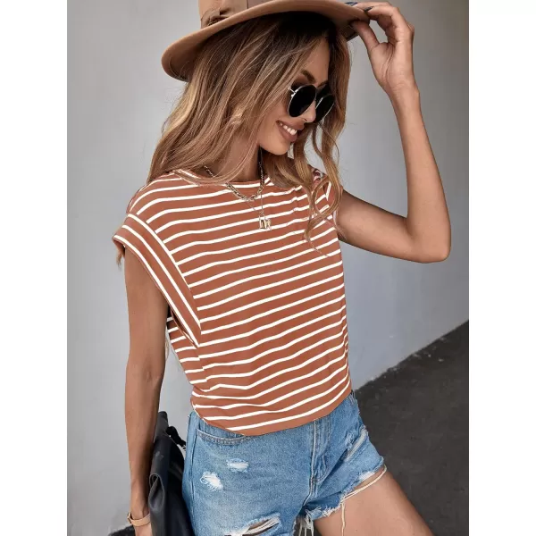 Floerns Women's Casual Stripe Print Batwing Sleeve T Shirts Round Neck Tee