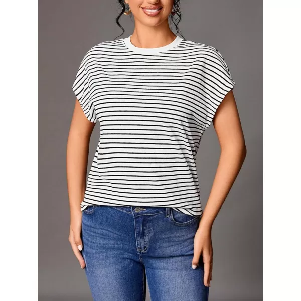 Floerns Women's Casual Stripe Print Batwing Sleeve T Shirts Round Neck Tee