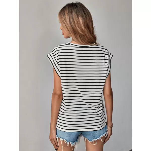 Floerns Women's Casual Stripe Print Batwing Sleeve T Shirts Round Neck Tee