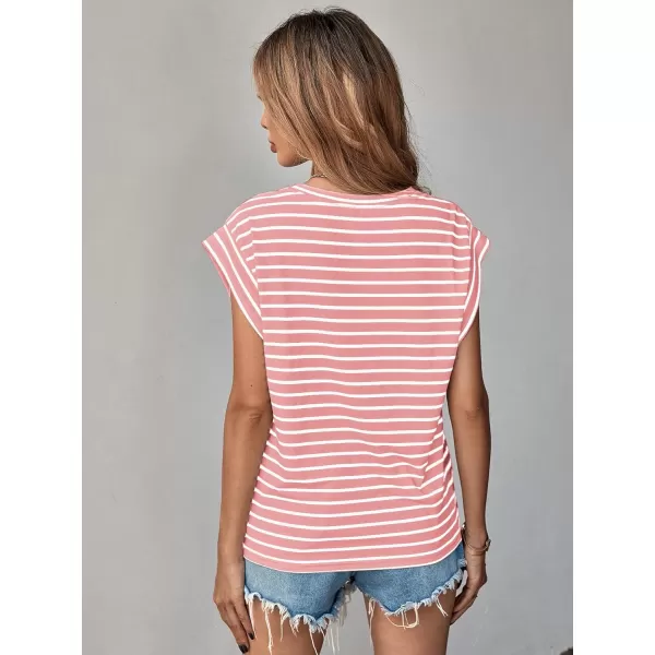 Floerns Women's Casual Stripe Print Batwing Sleeve T Shirts Round Neck Tee