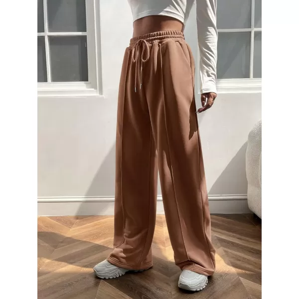 Floerns Women's Causal Drawstring High Waist Baggy Straight Wide Leg Sweatpants with Pockets