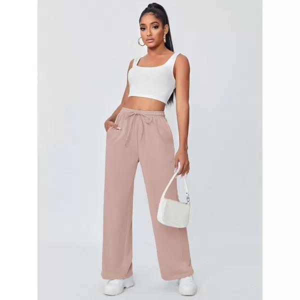 Floerns Women's Causal Drawstring High Waist Baggy Straight Wide Leg Sweatpants with Pockets