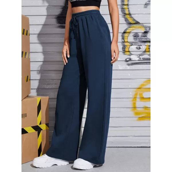 Floerns Women's Causal Drawstring High Waist Baggy Straight Wide Leg Sweatpants with Pockets