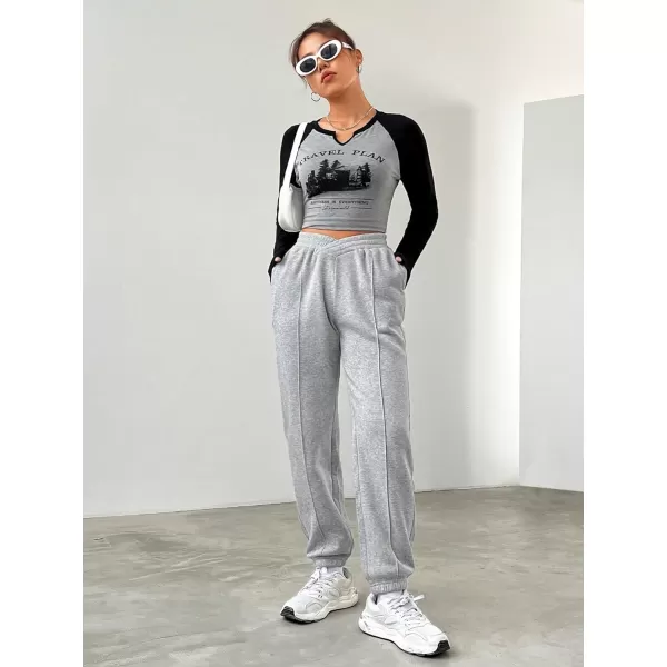 Floerns Women's Causal Drawstring High Waist Baggy Straight Wide Leg Sweatpants with Pockets