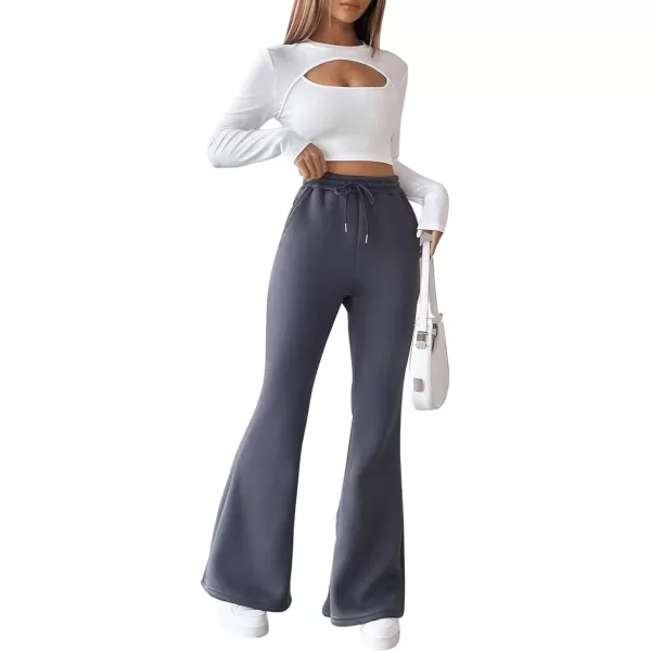 Floerns Women's Causal Drawstring High Waist Baggy Straight Wide Leg Sweatpants with Pockets