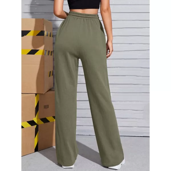 Floerns Women's Causal Drawstring High Waist Baggy Straight Wide Leg Sweatpants with Pockets