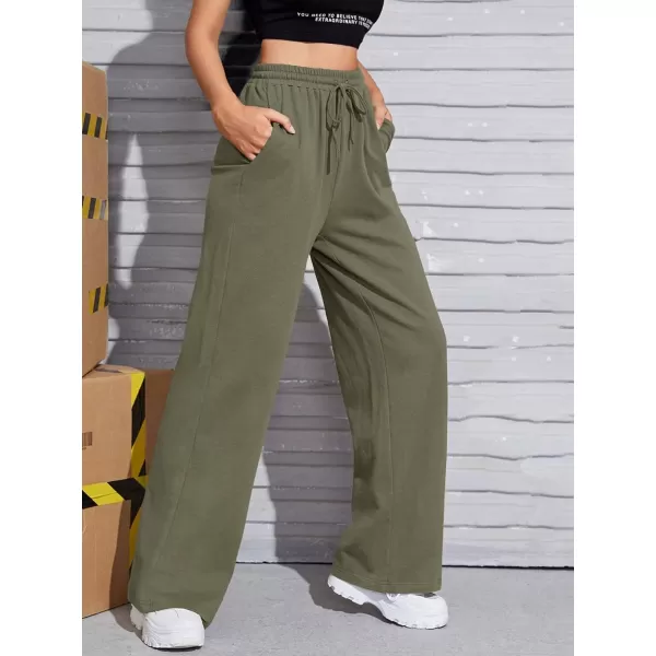 Floerns Women's Causal Drawstring High Waist Baggy Straight Wide Leg Sweatpants with Pockets